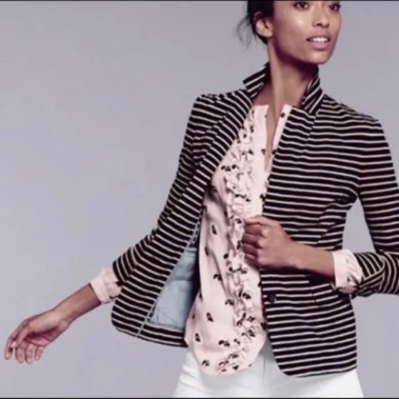J. Crew Jackets & Blazers - J Crew | Maritime Stripe Blazer | Black/Tan | Size Small